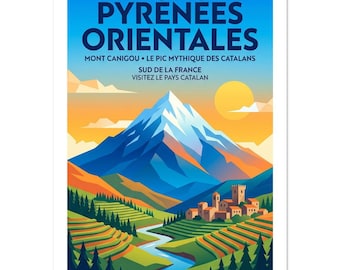 Pyrenees Orientales Vintage Poster | Mont Canigou Travel Print | French Catalan Countryside Wall Art | Retro Mountain Decor Gift