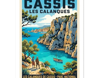 Poster vintage Calanques de Cassis / Stampa artistica costiera della Costa Azzurra (carta opaca)