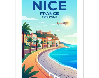 Promenade des Anglais Bel poster digitale vintage / Arte della Costa Azzurra