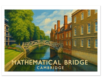 Mathematical Bridge Cambridge Print, Queens College Graduation Gift, Cambridge University Alumni Wall Art, Architecture Poster