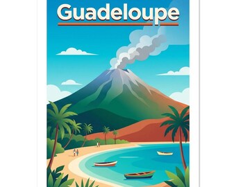 Guadeloupe Retro Travel Poster | Caribbean Island Wall Art | Mid-Century Modern Beach Decor Print