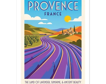 Poster digitale vintage "Campi di lavanda della Provenza" / Arte della campagna francese