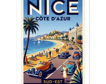 Promenade des Anglais Bel poster vintage / Arte da parete digitale della Costa Azzurra