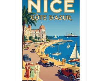 Promenade des Anglais Bel poster vintage / Arte da parete digitale della Costa Azzurra