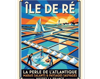 Ile de Ré France Vintage Poster | Salt Marshes & Atlantic Coast Art Print | Coastal Home Decor | Unique Travel Gift