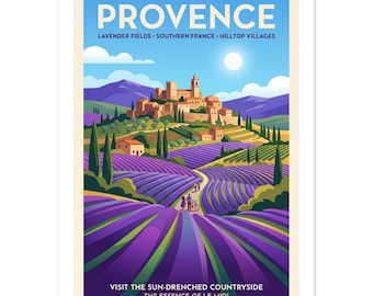 Poster digitale vintage "Campi di lavanda della Provenza" / Arte della campagna francese