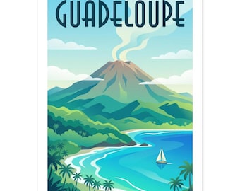 Guadeloupe Retro Travel Poster | Caribbean Island Art Print | Tropical Beach Decor | Vintage Style Wall Art Gift