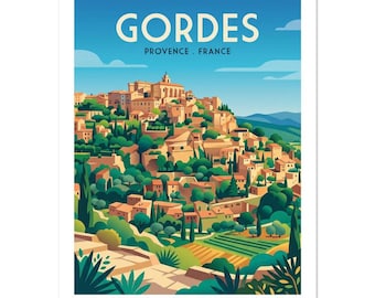 Gordes Provence France Travel Poster | French Village Wall Art | Mid-Century Modern Art Print | Luberon Decor