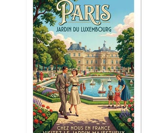 Paris Jardin du Luxembourg Vintage Poster | French Travel Art | Retro Garden Print | Parisian Decor Gift
