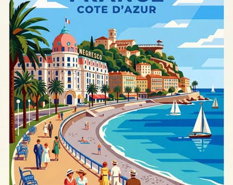 Promenade des Anglais Nice Vintage Poster | French Riviera Seaside Digital File