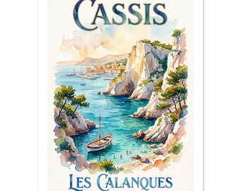 Stampa ad acquerello delle Calanques de Cassis / Illustrazione di viaggio sulla costa francese (finitura opaca)