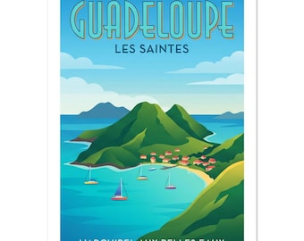 Guadeloupe Les Saintes Vintage Poster | Caribbean Travel Art | Retro Island Decor | Tropical Seascape Print