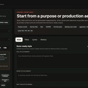 AI Songwriting App for Suno | Style Prompt, Song Titles & Lyrics Generator | Standalone Node.js Digital Download