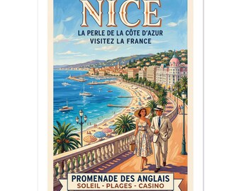 Promenade des Anglais Bel poster vintage / Arte da parete digitale della Costa Azzurra