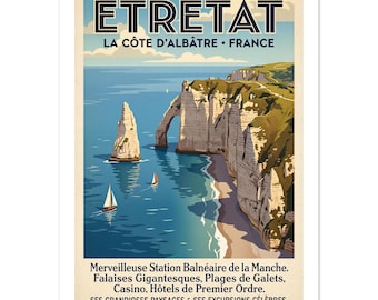 Poster digitale vintage di Etretat / Arte costiera francese