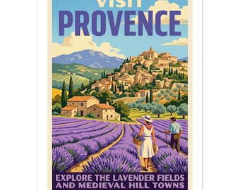 Poster digitale vintage "Campi di lavanda della Provenza" / Arte della campagna francese