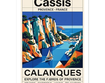 Poster digitale vintage Calanques de Cassis / Arte della Costa Azzurra