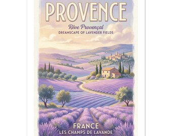 Poster digitale vintage "Campi di lavanda della Provenza" / Arte della campagna francese