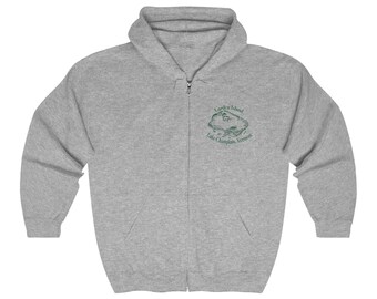 May include: A gray zip-up hoodie with a green graphic of Garden Island, Lake Champlain, Vermont.