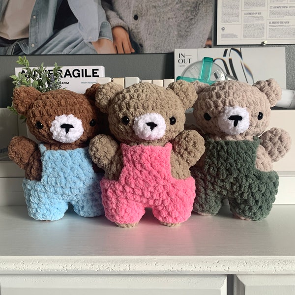 Crochet Teddy Bear Plush with Overalls | Teddy Bear Amigurumi | Teddy Bear Plushie | Bear in Overalls | Gift