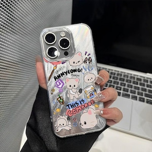 Kpop Stray Kids - Hyunjin-inspired Jiniret Coques pour iPhone et Samsung, Housses de portables scintillantes Ferret Cartoon Design iPhone 16, iPhone 14, K-Pop