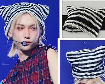 Stray Kids Hat-STRAY KIDS Felix's Beanie Cat Ears Shaped, Stray Kids Knitted Hat, Stray Kids Merch, Stray Kids Gifts, Felix Cap