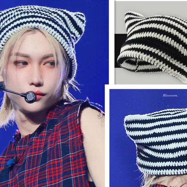 Stray Kids Hat-STRAY KIDS Felix's Beanie Cat Ears Shaped, Stray Kids Knitted Hat, Stray Kids Merch, Stray Kids Gifts, Felix Cap