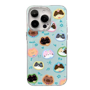 Superschattige blauwe glitter cartoon kat iPhone 16-hoesje, iPhone 16 Pro-hoesje schattig, telefoonhoesjes iPhone 15 14, telefoonhoesjes kat dier telefoonhoesje