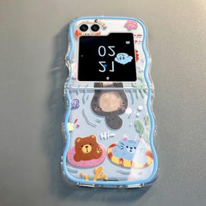 Custom super schattig cartoon ontwerp Samsung telefoonhoesje, Samsung zflip 6 case schattig, zflip 5 case met riem, zflip 4 case, kat schattig telefoonhoesje