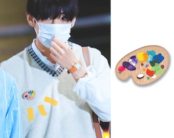 Kpop Taehyung Inspired Pins, Wooden Palette Lapel Pin, BTS Pins Enamel，BTS Pins for Bags Set,Kim Taehyung Pins Brooches,BT21 Tata, Bts merch