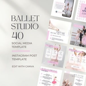 Ballet Studio Instagram Post Templates, Ballet School Social Media Content