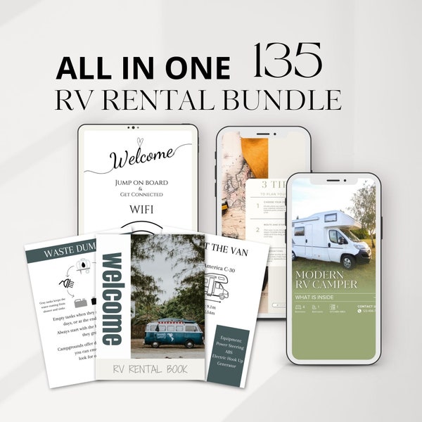 Premium RV Rental Bundle, Camper Rental Instagram Template, Trailer Rental Guided Welcome Book, Luxury Camper Renting Business Branding Kit