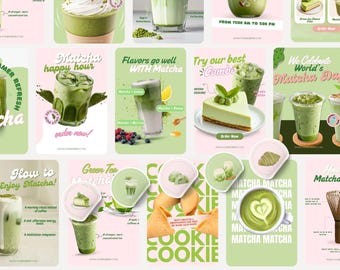 Matcha Instagram Template, Coffee Shop Business Social Media Marketing IG Bundle