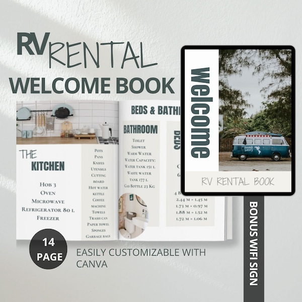 RV Rental Welcome Book Template, Camper Rental Guidebook, Motorhome booklet, Trailer Manual Template, Editable Canva RV Booklet Template