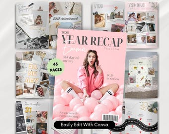 Recap Magazine Template Year In Review Reflection Scrapbook Digital Journal Photo Collage Memory Book