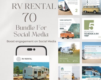 Sjabloon voor een bedrijf in de verhuur van campers en caravans, sociale media voor camperverhuur, Instagram-berichten voor campers en caravans, marketingcontent voor verhuurders.
