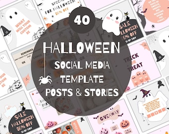 Halloween Social Media Posts and Stories Canva Template