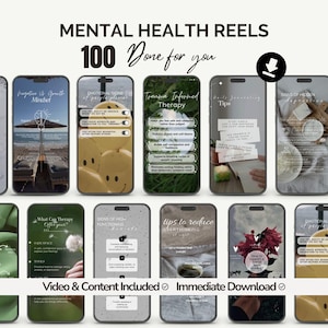 100 Instagram Reels over geestelijke gezondheid, content voor sociale media van angsttherapeuten, korte reels van psychologen en counselors