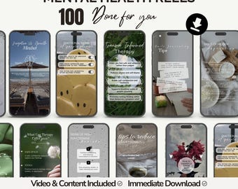 100 Instagram-rullar om mental hälsa, innehåll för sociala medier för ångestterapeuter, korta rullar för psykoterapeuter och kuratorer