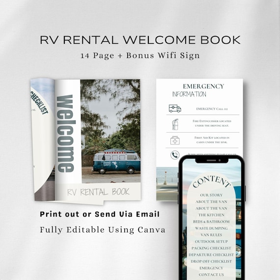 RV Rental Welcome Guide Template, Camper Van Printable Manual Guide