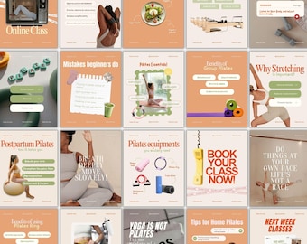 140 Pilates Coach Instagram Template Fitness Personal Trainer Social Media Marketing Wellness Instructor Modern Post