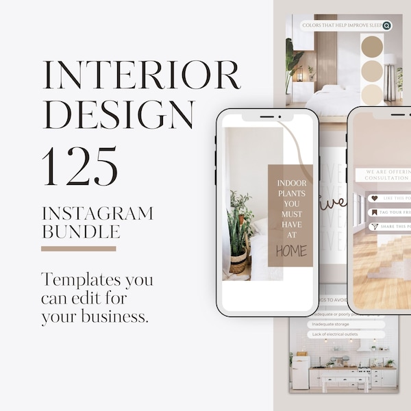 Plantilla de Instagram de diseño de interiores, contenido de redes sociales para diseñadores, contenido de IG estético de decoración del hogar, paquete de publicaciones de IG de negocios de interiores
