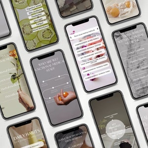 Pu&ograve; includere: Un collage di schermate di smartphone che mostrano i servizi e i benefici della medicina funzionale. Gli schermi presentano testo su problemi digestivi, abitudini quotidiane, metodi di test della causa principale e condizioni trattate con la medicina funzionale.