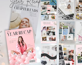 Yearly Recap Magazine Template, Year In Review Magazine Reflection Journal, Vision Board Collage