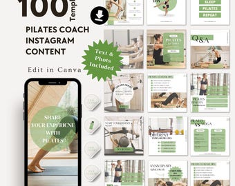 Pilates Coach Instagram Template, Fitness Personal Trainer Social Media Marketing Health Influencer Content IG Post