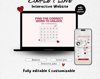 Plantilla de sitio web interactiva para aniversario de pareja, revista personalizada de San Valentín, regalos virtuales para parejas a distancia para él/ella.