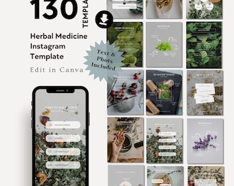 Herbal Medicine Instagram Template, Holistic Wellness Health Coach Social Media Marketing Herbalist IG Post Content