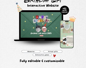 Interactive Birthday Website Template Personalized Romantic Anniversary Digital Gift Bestie Virtual Scrapbook Keepsake