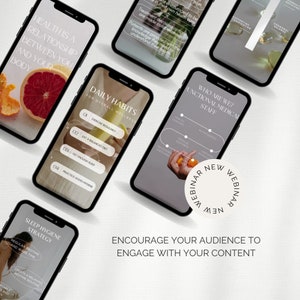 Pu&ograve; includere: Quattro schermate di smartphone con testo e immagini che promuovono un webinar sulla medicina funzionale. Il testo sugli schermi include "Chi siamo? Personale medico funzionale", "Abitudini quotidiane per il benessere generale", "Guarire questo rapporto tra te e il tuo corpo" e "Strategia di igiene del sonno".