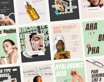 Skincare Instagram Template, Bold Colorful Beauty Esthetician Social Media Marketing Content Creator IG Post